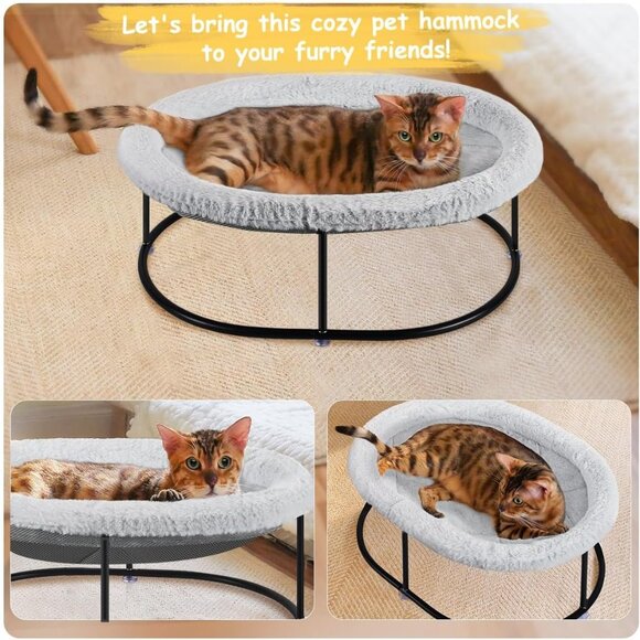 New Elevated Fluffy Cuddle Bed with Detachable Pad for Cats & Small Dogs, Grey - Picture 9 of 9